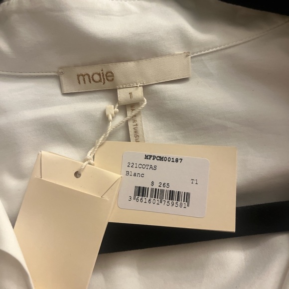 Maje NWT white shirt blouse drawstrings metal buttons - Picture 4 of 4